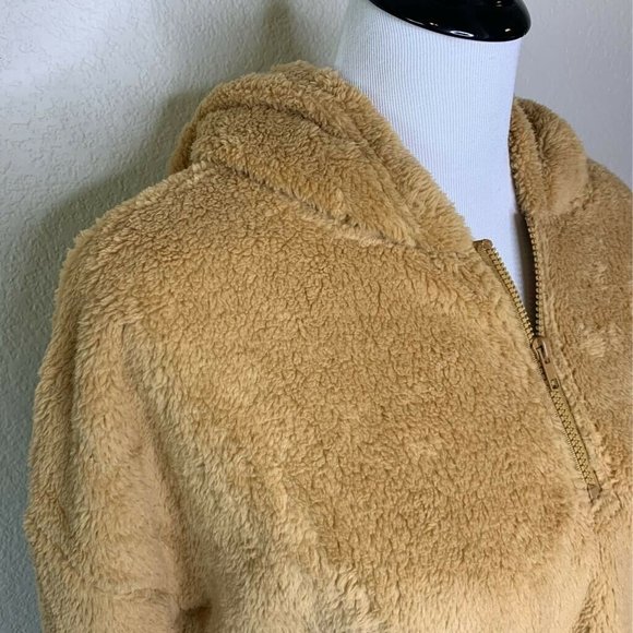 Hyfve Womens Fuzzy Cropped Hoodie Brown Tan Med - Picture 3 of 10